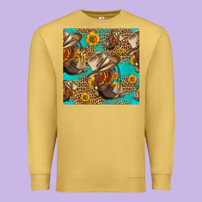 Western Boots And Hat Seamless Pattern Premium Sweatshirt Designed By Hra Design Shop