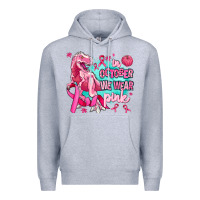 Heather Grey dinosaur  in october we wear pink Premium Hoodie - AdoDesignShop