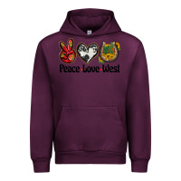 Mauve Wine peace love west Urban Hoodie - BarkalooDesign