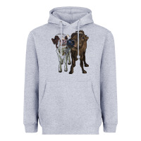 Heather Grey two heifer cows Heavyweight Hoodie - RanaPortraitStore