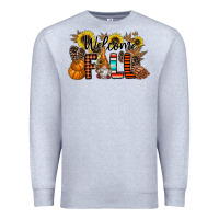 Heather Grey Welcome Fall Pumpkin Premium Sweatshirt - CowhideDigitalArt