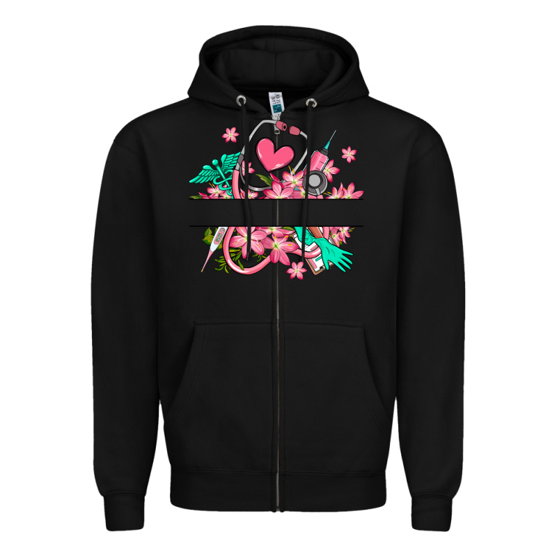 Nurse Flowers Custom Name Design Zipper Hoodie by RanaPortraitStore | Teevron