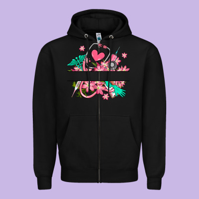 Zipper Hoodie nurse flowers custom name design