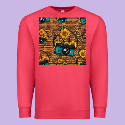 Western Sunflowers Camera Seamless Pattern Premium Sweatshirt Designed By Hra Design Shop