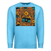 Ocean Blue western sunflowers camera seamless pattern Premium Sweatshirt - HRA Design Shop
