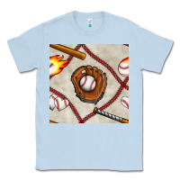 Dusty Blue baseball glove and bat seamless pattern Classic Tee - BundleAndBundleShop