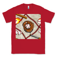 Red baseball glove and bat seamless pattern Classic Tee - BundleAndBundleShop