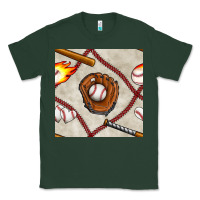 Sports Green baseball glove and bat seamless pattern Classic Tee - BundleAndBundleShop