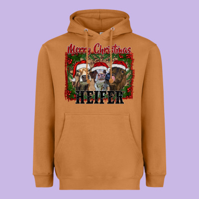 Merry Christmas Heifer Heavyweight Hoodie Designed By Ranaportraitstore