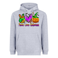 Heather Grey peace love halloween Heavyweight Hoodie - Zillion Design Studio