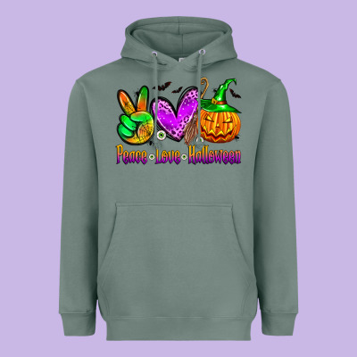 Peace Love Halloween Heavyweight Hoodie Designed By Zillion Design Studio