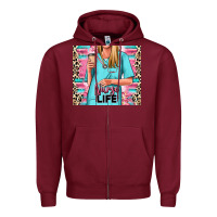 Burgundy nurse life blonde woman Zipper Hoodie - RanaPortraitStore