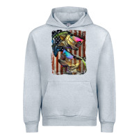 Heather Grey American Flag With Bass Fish Urban Hoodie - LillyAllenDesigns