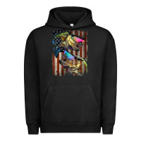 Pigment Black American Flag With Bass Fish Urban Hoodie - LillyAllenDesigns