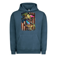 Pigment Midnight Navy American Flag With Bass Fish Urban Hoodie - LillyAllenDesigns