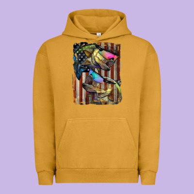 American Flag With Bass Fish Urban Hoodie Designed By Lillyallendesigns