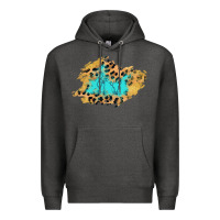 Charcoal Heather glitter leopard turquoise patch Premium Hoodie - AdoDesignShop