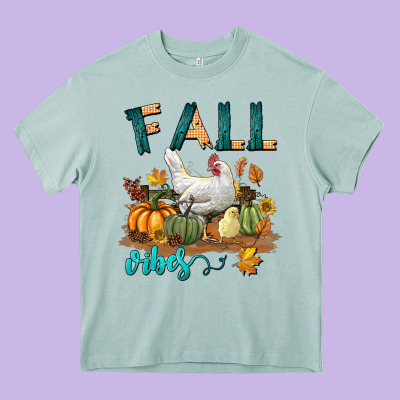 Fall Vibes Chicken Heavy Core Tee Designed By Lillyallendesigns