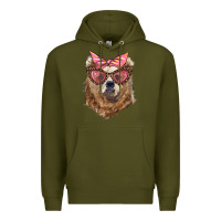 Army Green mama bear with glasses and bandana Premium Hoodie - Artiststas