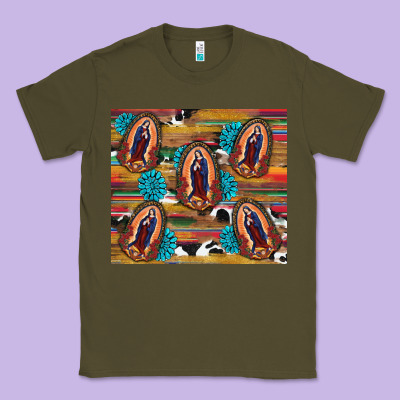 Serape Gemstone Glitter Cowhide Lady Of Guadalupe Classic Tee Designed By Ranaportraitstore