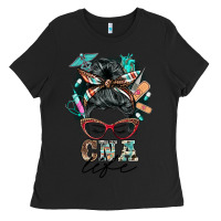 Black nurse cna life messy bun Ladies Tee - BarkalooDesign