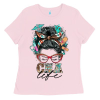 Bubblegum Pink nurse cna life messy bun Ladies Tee - BarkalooDesign