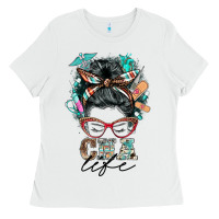 White nurse cna life messy bun Ladies Tee - BarkalooDesign