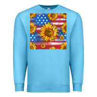 Ocean Blue sunflowers american flag seamless pattern Premium Sweatshirt - HRA Design Shop