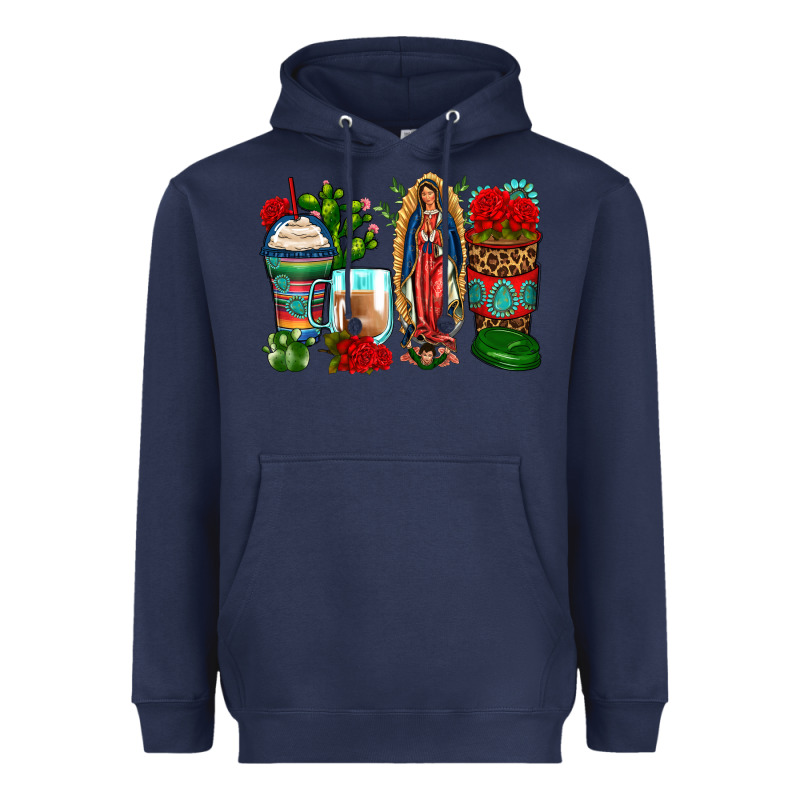 Lady Of Guadalupe Coffee Cups Heavyweight Hoodie by Zillion Design Studio | Teevron