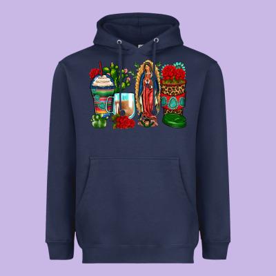 Lady Of Guadalupe Coffee Cups Heavyweight Hoodie Designed By Zillion Design Studio