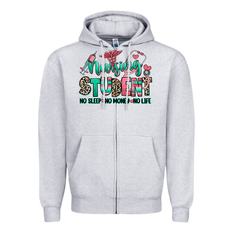 Nursing Student No Sleep No Money No Life Zipper Hoodie by RanaPortraitStore | Teevron
