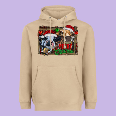 Merry Christmas Heifers Heavyweight Hoodie Designed By Ranaportraitstore