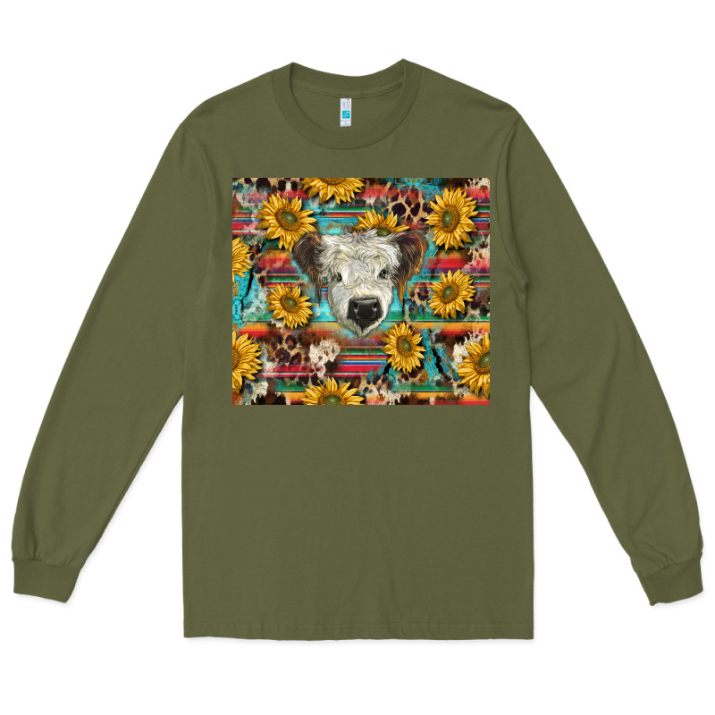White Scottish Calf And Sunflowers Long Sleeve Tee by BarkalooDesign | Teevron