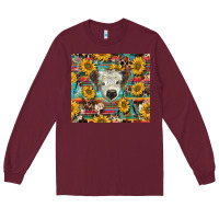 Burgundy white Scottish calf and sunflowers Long Sleeve Tee - BarkalooDesign
