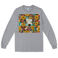 Heather Grey white Scottish calf and sunflowers Long Sleeve Tee - BarkalooDesign