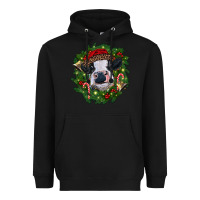 Black heifer cow with Christmas wreath Heavyweight Hoodie - RanaPortraitStore