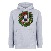 Heather Grey heifer cow with Christmas wreath Heavyweight Hoodie - RanaPortraitStore