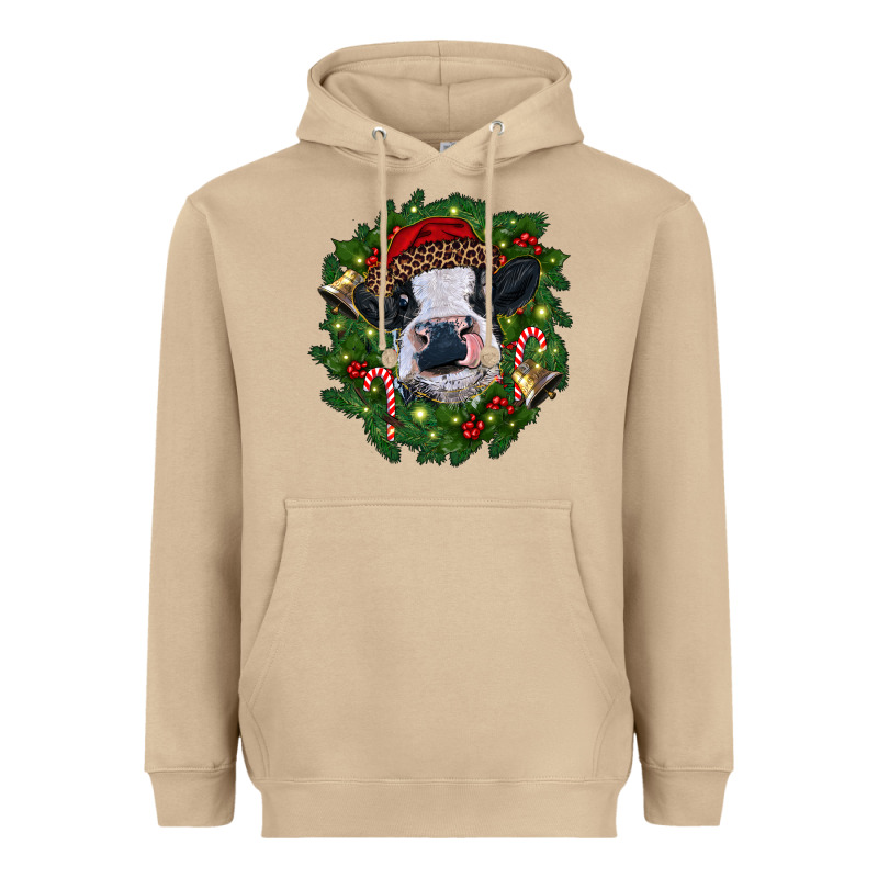 Heifer Cow With Christmas Wreath Heavyweight Hoodie by RanaPortraitStore | Teevron