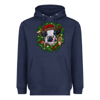 Navy heifer cow with Christmas wreath Heavyweight Hoodie - RanaPortraitStore