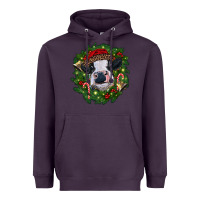 Plum heifer cow with Christmas wreath Heavyweight Hoodie - RanaPortraitStore