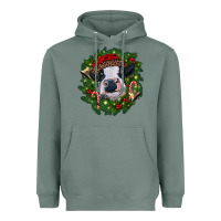 Sage heifer cow with Christmas wreath Heavyweight Hoodie - RanaPortraitStore