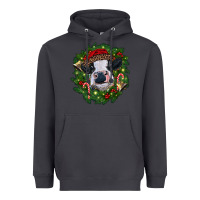 Smoke heifer cow with Christmas wreath Heavyweight Hoodie - RanaPortraitStore
