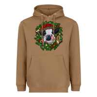 Toasted Coconut heifer cow with Christmas wreath Heavyweight Hoodie - RanaPortraitStore
