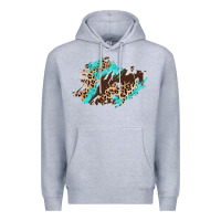 Heather Grey cowhide leopard turquoise patch Premium Hoodie - AdoDesignShop