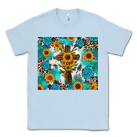 Dusty Blue sunflower cross cowhide gemstones Classic Tee - RanaPortraitStore