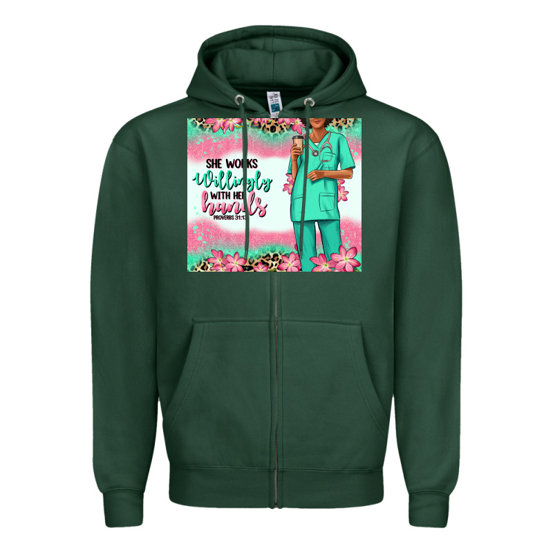She Works Willingly With Her Hands Afro Nurse Zipper Hoodie by RanaPortraitStore | Teevron