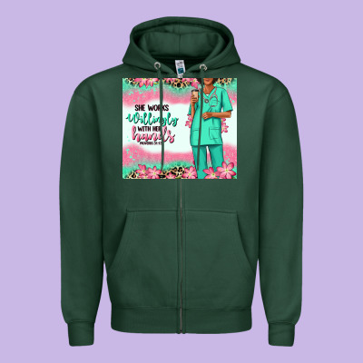 Zipper Hoodie she works willingly with her hands afro nurse