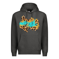 Charcoal Heather glitter leopard turquoise patch Premium Hoodie - AdoDesignShop
