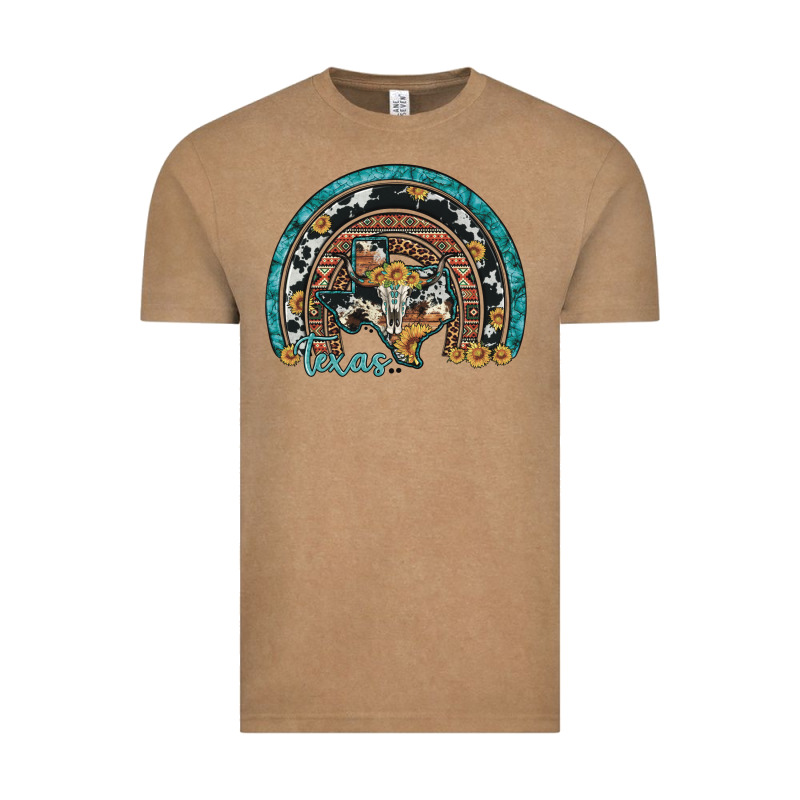 Texas Map Sunflower Leopard Cowhide Aztec Turquoise Gemstone Rainbow Vintage Tee by Artiststas | Teevron