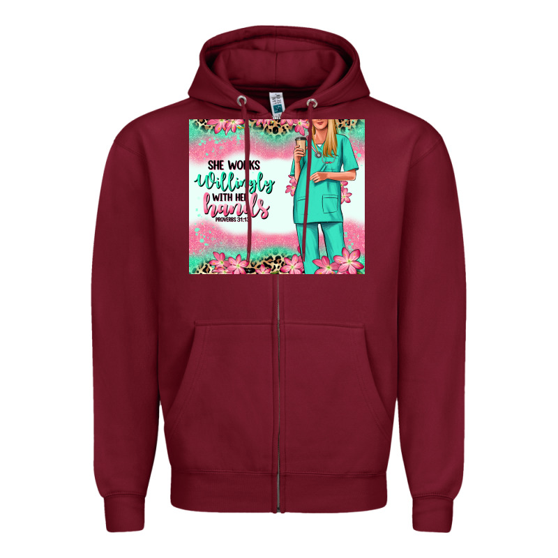 She Works Willingly With Her Hands Blonde Nurse Zipper Hoodie by RanaPortraitStore | Teevron